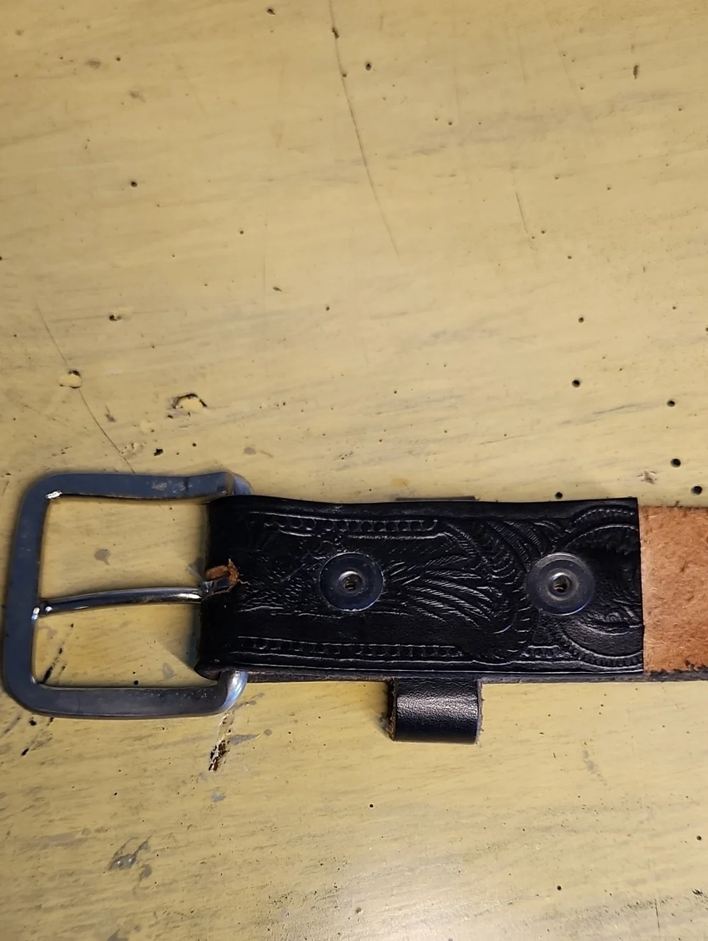 Vintage Harley Davidson Black Tooled Leather Biker Belt Sz 44 HD